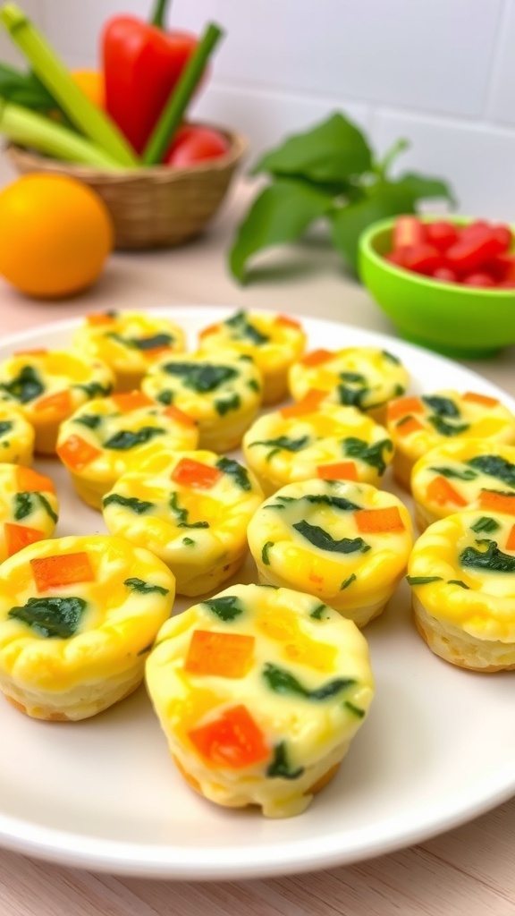 A plate of healthy egg bites for babies with spinach and cheese, in a bright kitchen.
